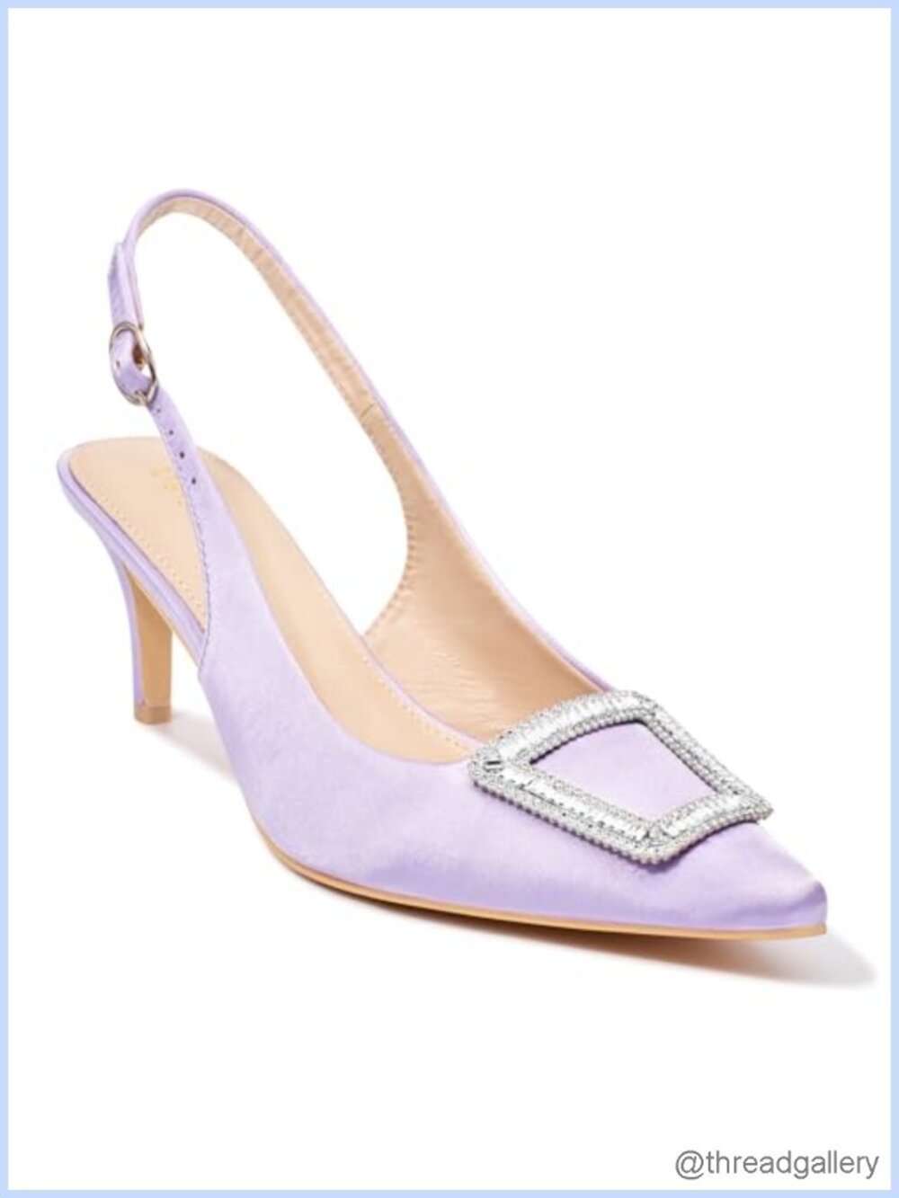Satin Pointed Toe Slingback Kitten Heel Pumps Rhinestone Dress Shoes